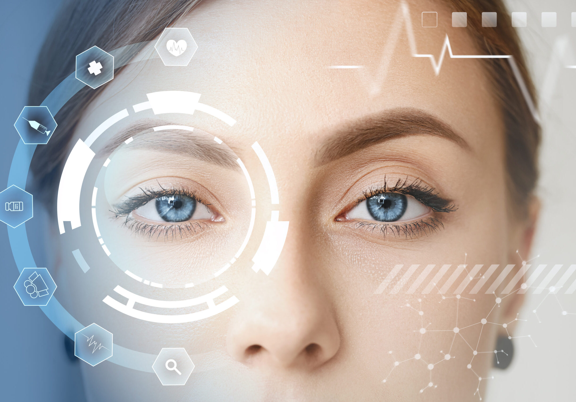 Young woman with iris scanning, closeup